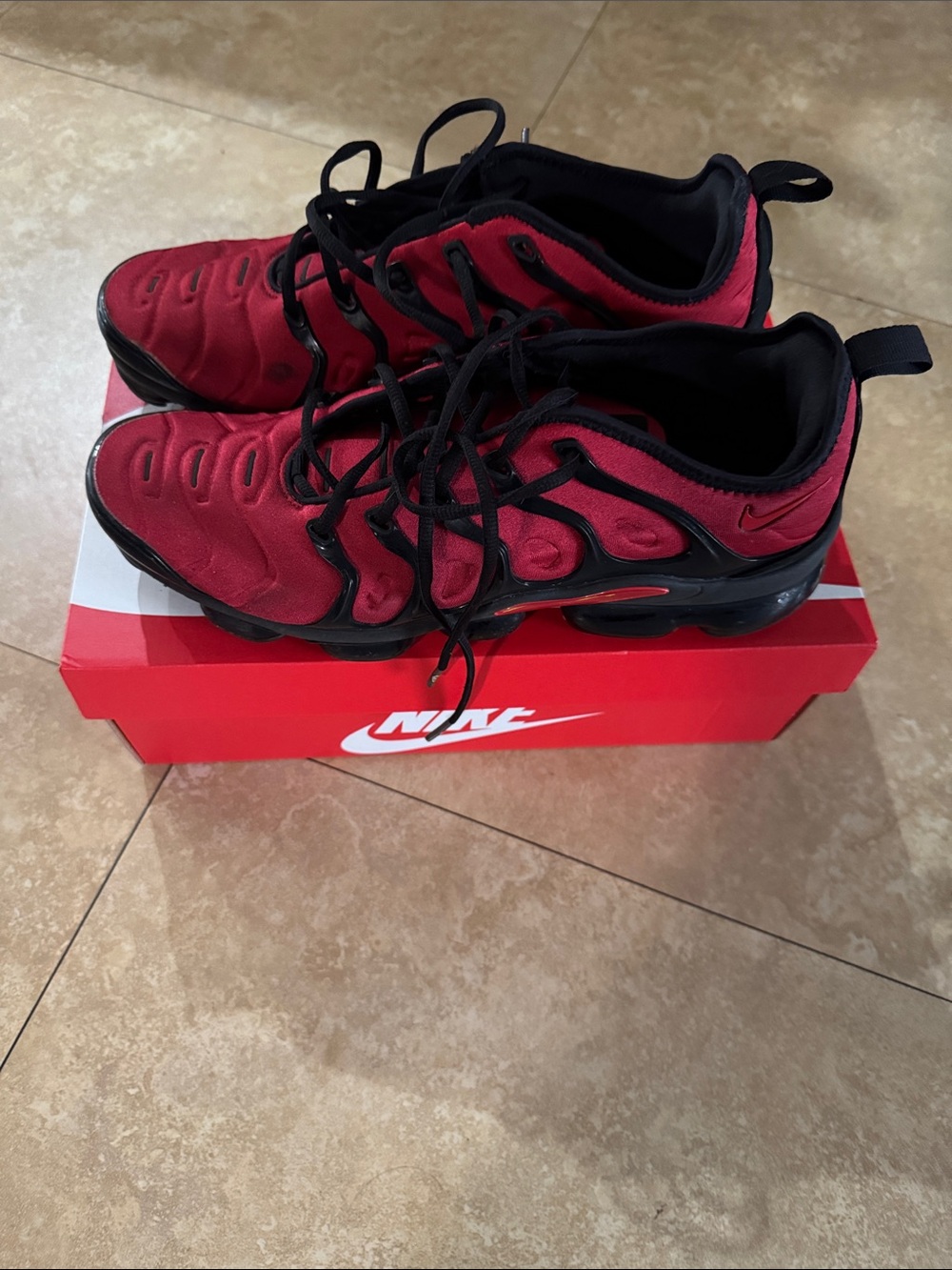 Nike Red and Black Vapor Max sneakers